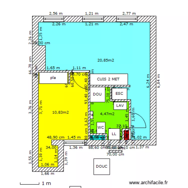 miraille 2) etage cote cour renove 2&deg; VERS  3 AVEC MEUBLE FORM T2. Plan de 