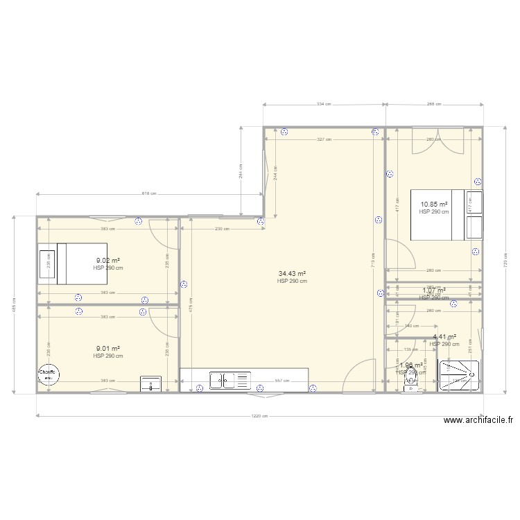 teulet gite 70m2. Plan de 7 pièces et 71 m2