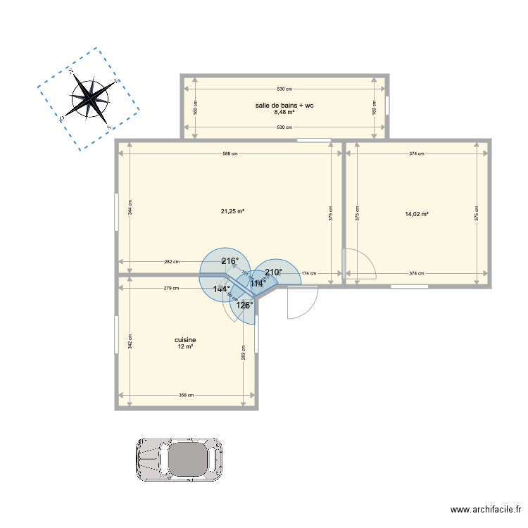 Aménagement 2. Plan de 4 pièces et 56 m2