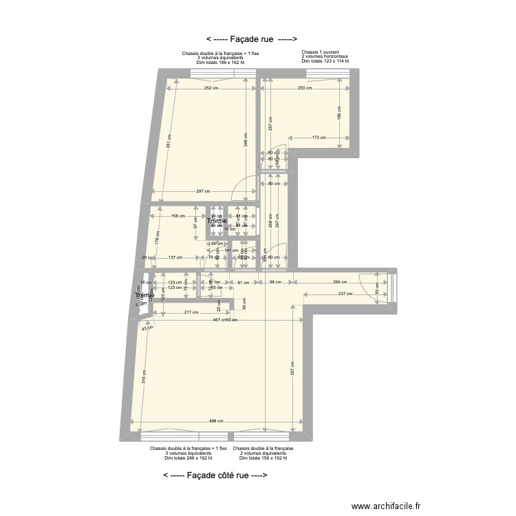 Morillons Fenêtres. Plan de 8 pièces et 45 m2