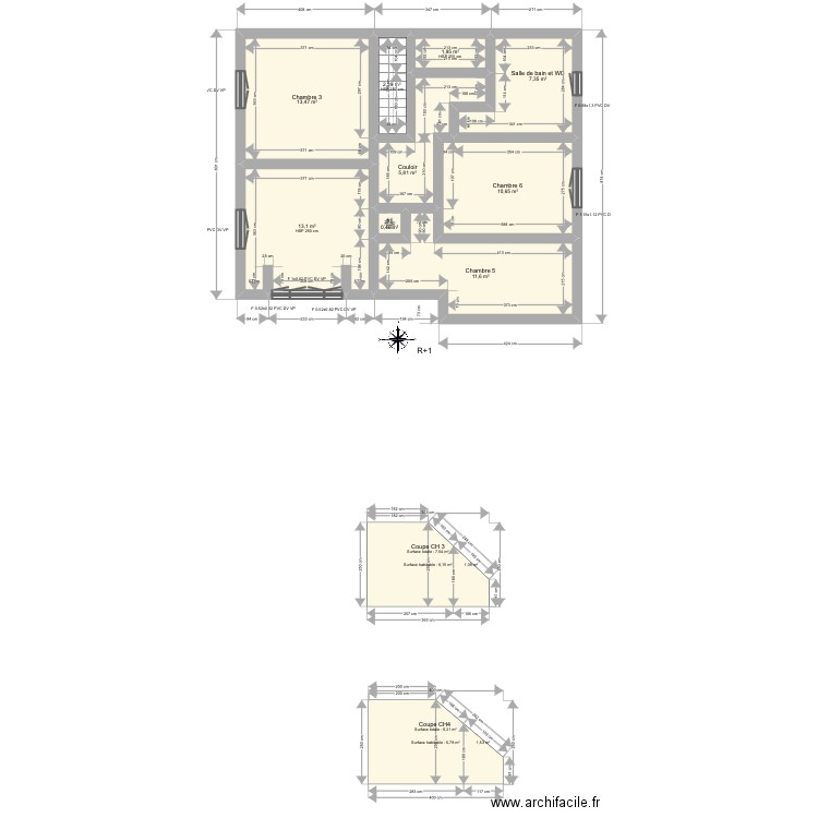 Dessirier r+1. Plan de 9 pièces et 67 m2