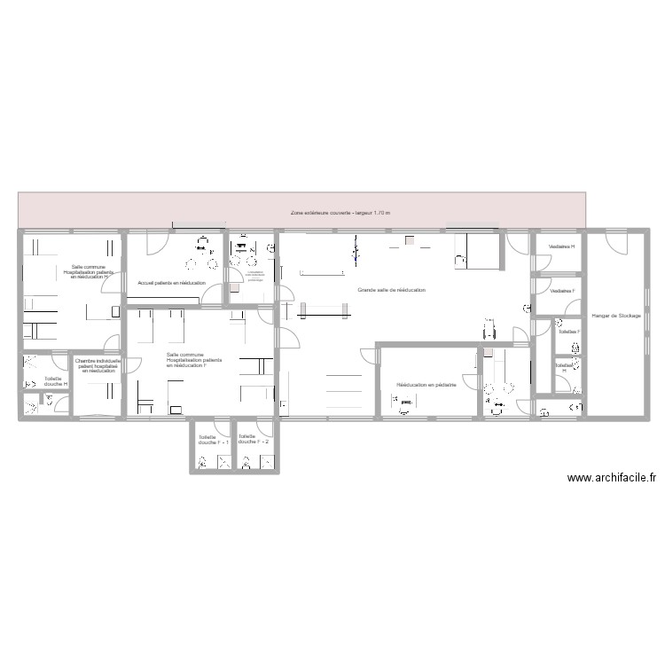 HDS Muyinga - bâtiment service kiné équipé . Plan de 19 pièces et 343 m2