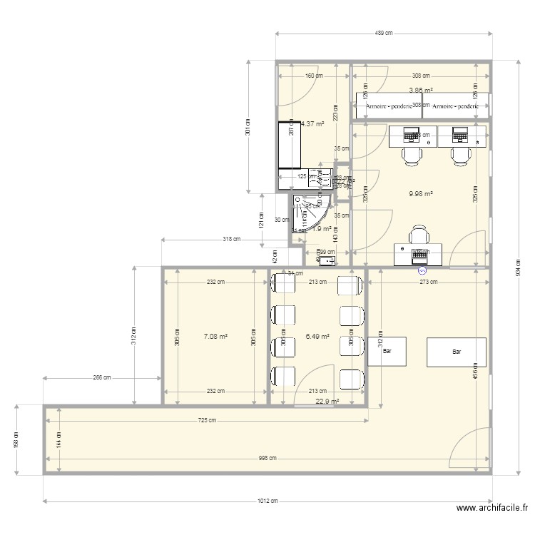 Extension cabinet proj 4 vestiaire. Plan de 8 pièces et 57 m2