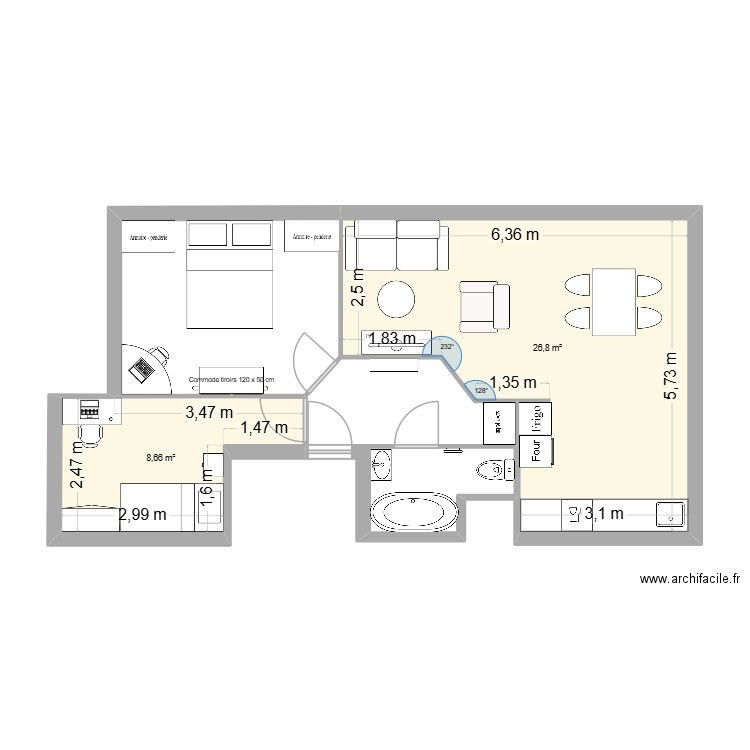 TEST GH. Plan de 2 pièces et 35 m2