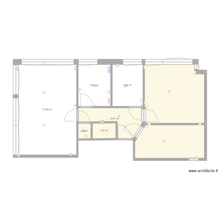 appartement. Plan de 8 pièces et 63 m2