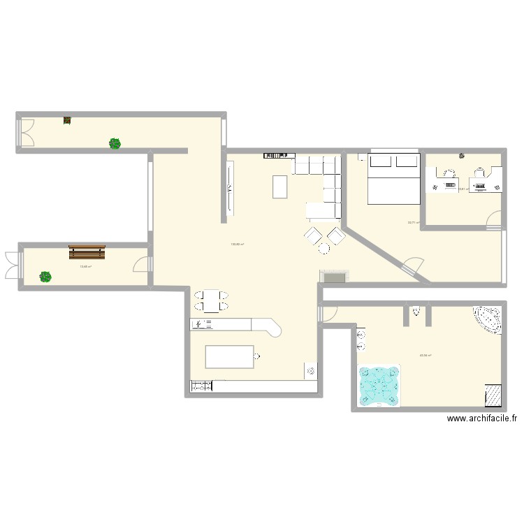 salles. Plan de 5 pièces et 239 m2