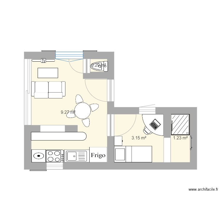 1 house 2p. Plan de 4 pièces et 14 m2