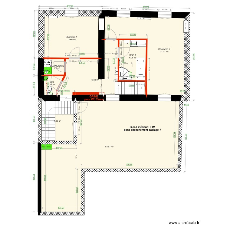 Etage 1 Plomberie. Plan de 0 pièce et 0 m2