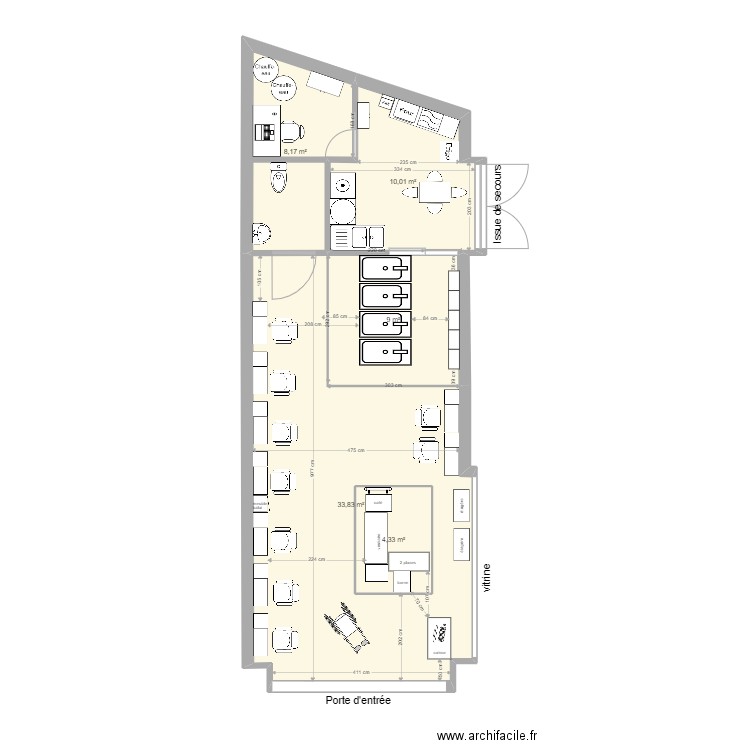 salon coiff 4. Plan de 5 pièces et 70 m2