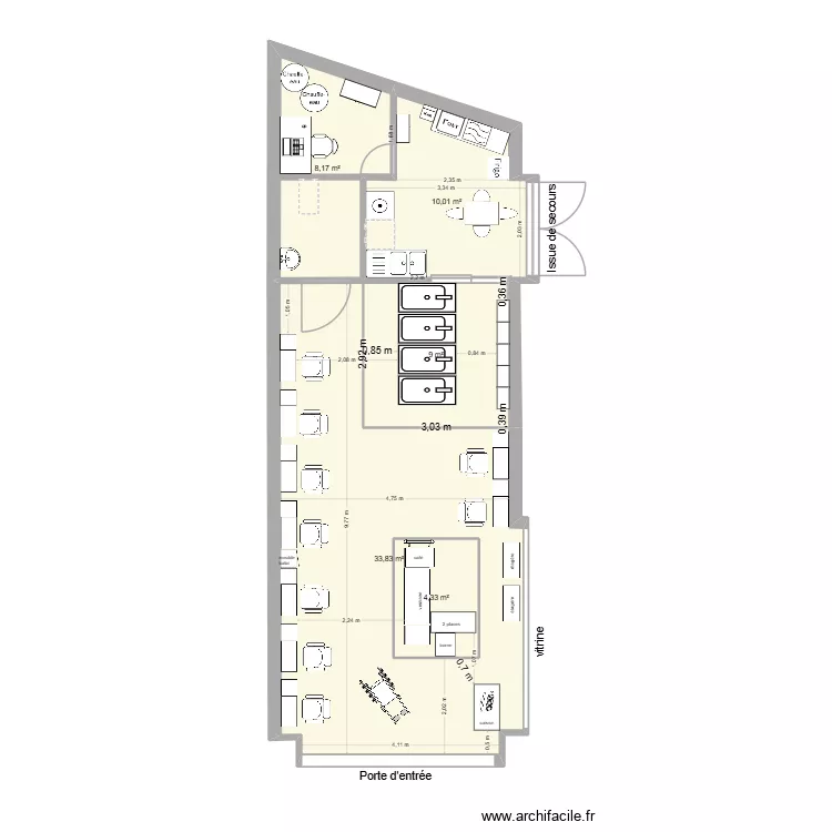 salon coiff 4. Plan de 5  et 70 m²