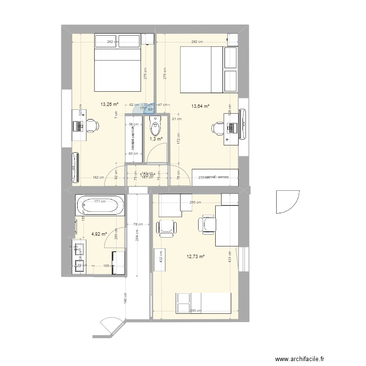 Extension_v8. Plan de 6 pièces et 47 m2