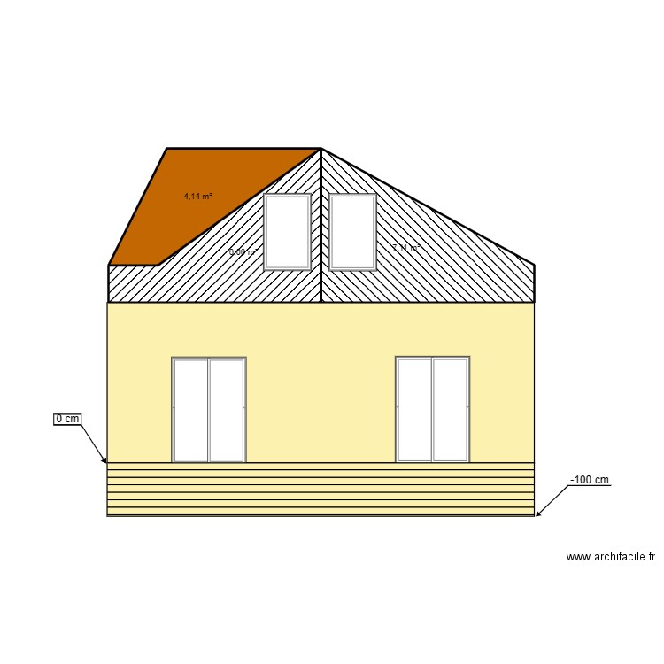 face jardin. Plan de 3 pièces et 17 m2