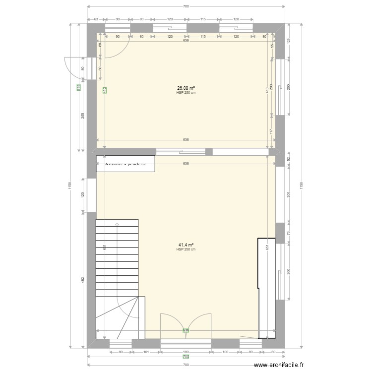 cotations maison. Plan de 2 pièces et 67 m2