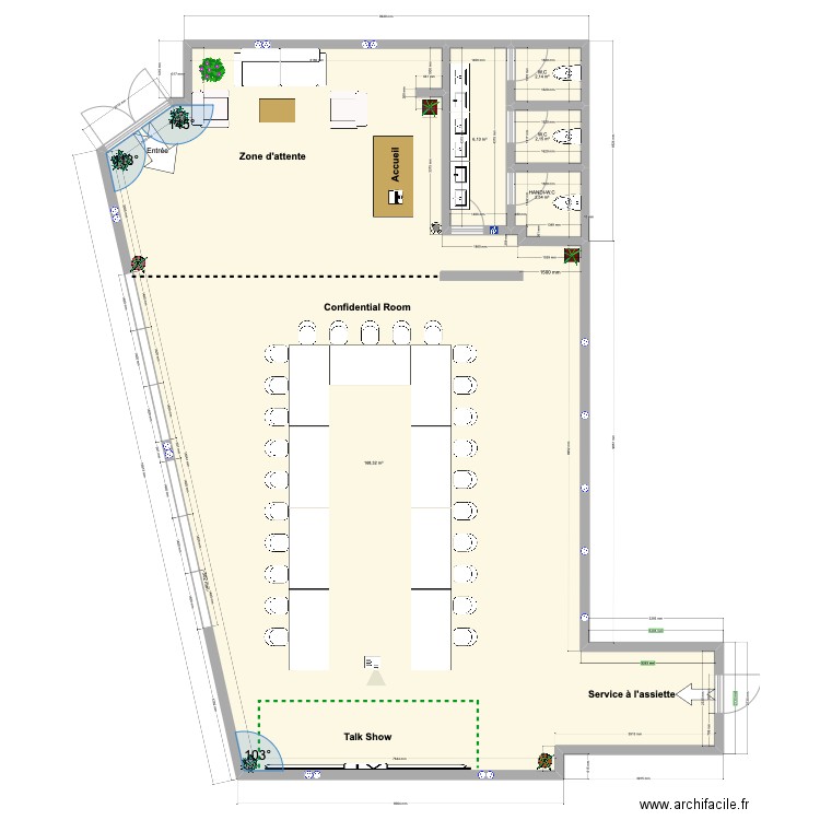 Salle de Séminaire. Plan de 5 pièces et 181 m2