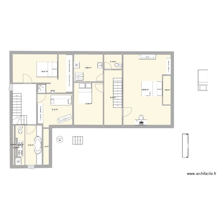 chaussenac 2. Plan de 13 pièces et 90 m2