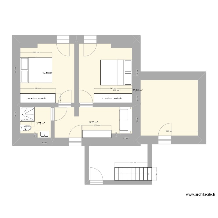 Maison RDC. Plan de 4 pièces et 51 m2
