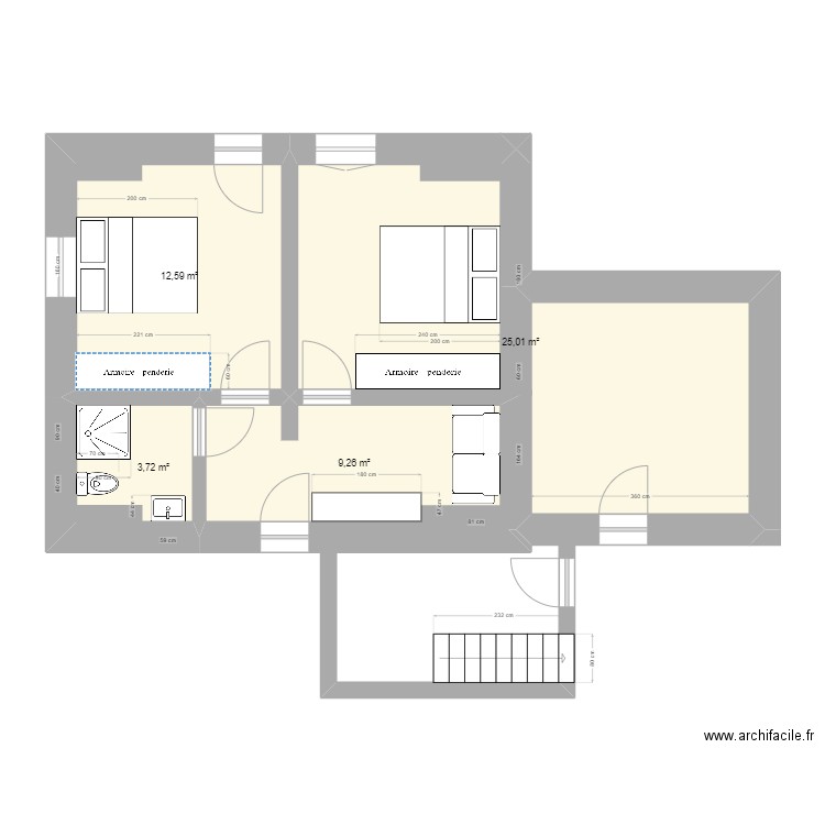 Maison RDC. Plan de 4 pièces et 51 m2