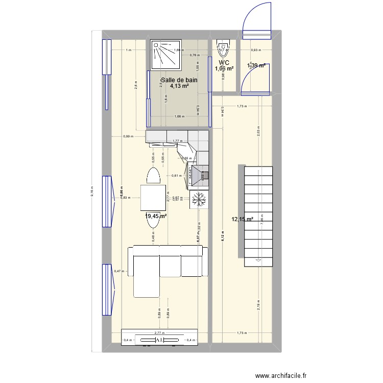 Modification Mumu. Plan de 5 pièces et 38 m2