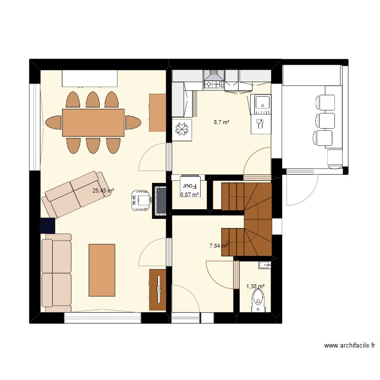 plan rdc . Plan de 5 pièces et 44 m2