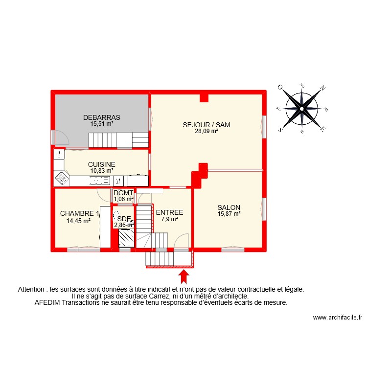 BI9188 RDC. Plan de 10 pièces et 95 m2