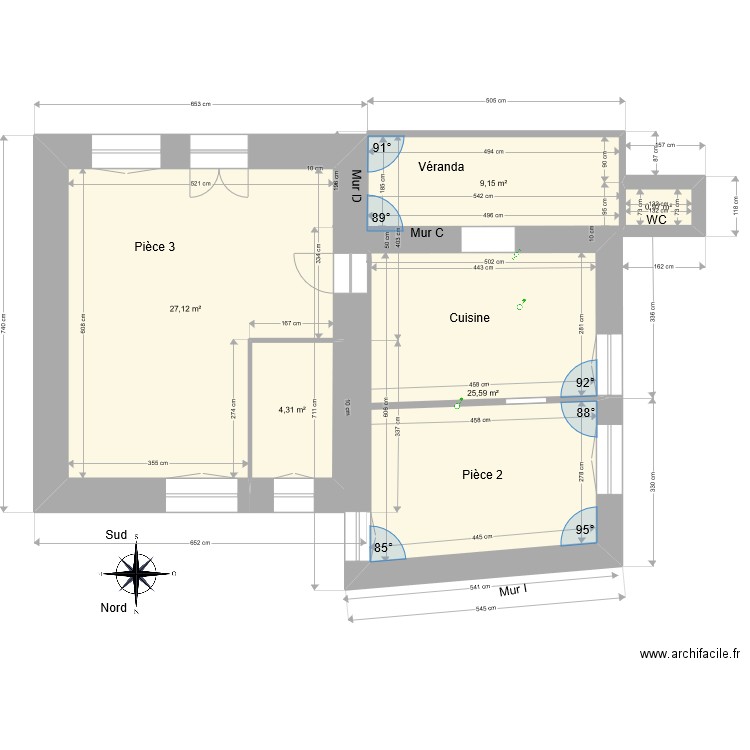 3 La Croix Grand-Fougeray. Plan de 5 pièces et 67 m2