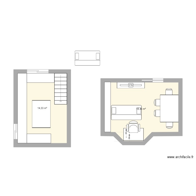 Test mobilier. Plan de 2 pièces et 31 m2