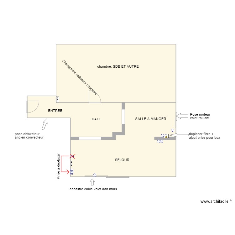 renovation Paris 13. Plan de 3 pièces et 70 m2