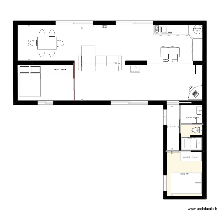 Maison 2.5 Containers. Plan de 2 pièces et 9 m2