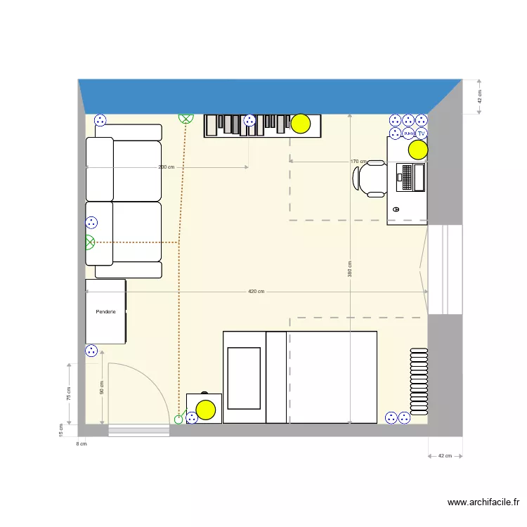 Chambre R2 droite version 2. Plan de 