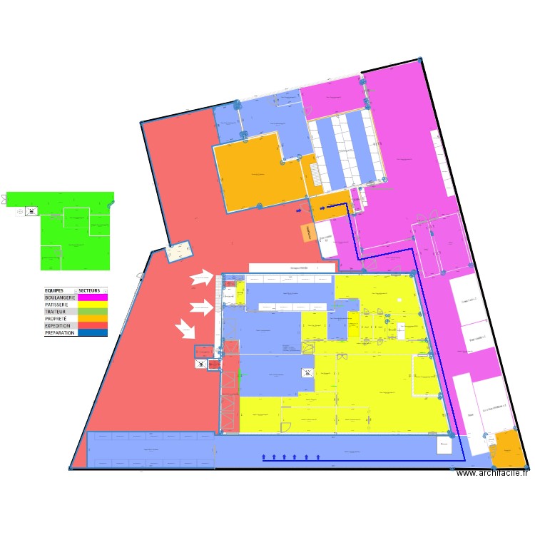 Laboratoire ODP 2022 - trajet caisses. Plan de 65 pièces et 3304 m2