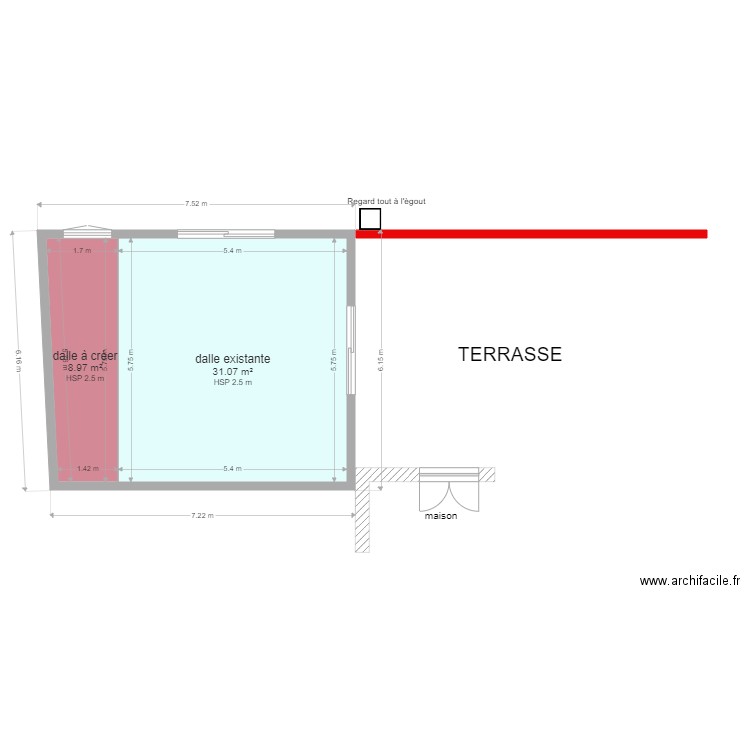 gros oeuvre win1. Plan de 2 pièces et 42 m2