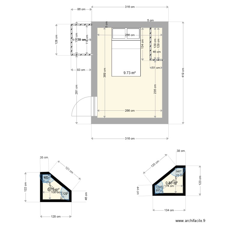 Chambre 1 et Niches. Plan de 0 pièce et 0 m2