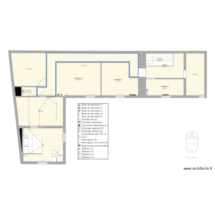 Elec. Plan de 21 pièces et 233 m2