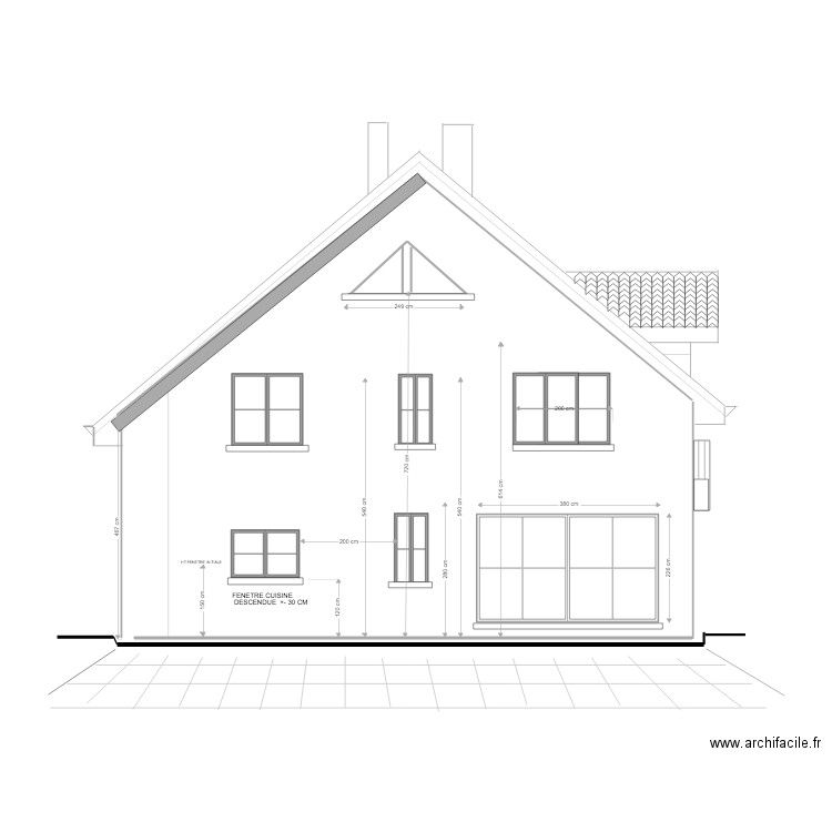 FACADE  ARRIERE FENETRE TRIANGLE   COTE  JARDIN . Plan de 0 pièce et 0 m2