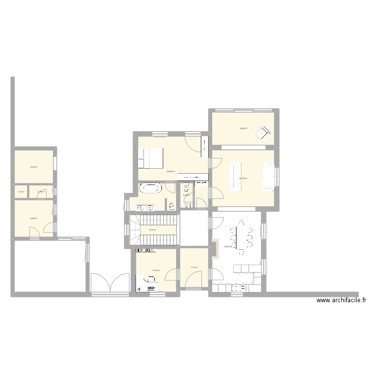 Alsemberg rez (projet 1). Plan de 12 pièces et 146 m2