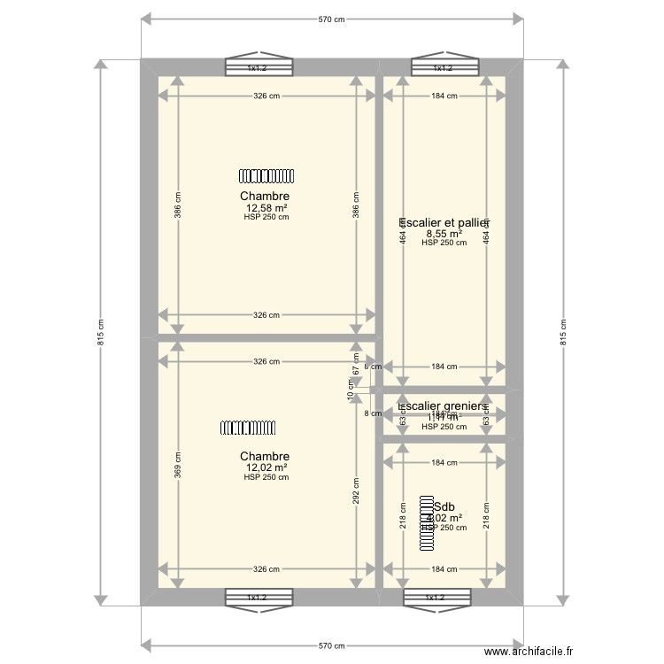 Lunet. Plan de 9 pièces et 114 m2