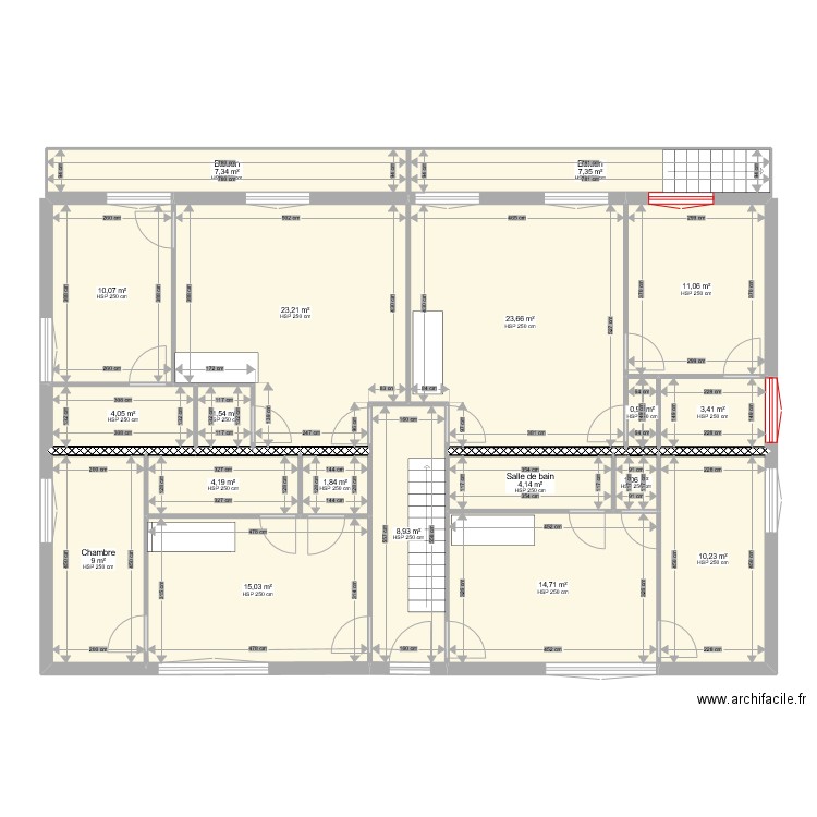 RdC Haut. Plan de 19 pièces et 162 m2