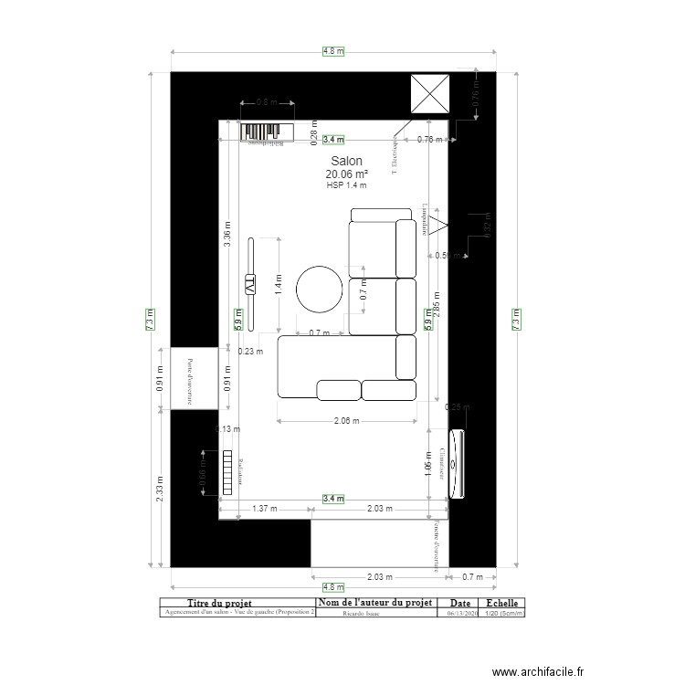 Agencement salon Vue de gauche  Proposition 2. Plan de 0 pièce et 0 m2