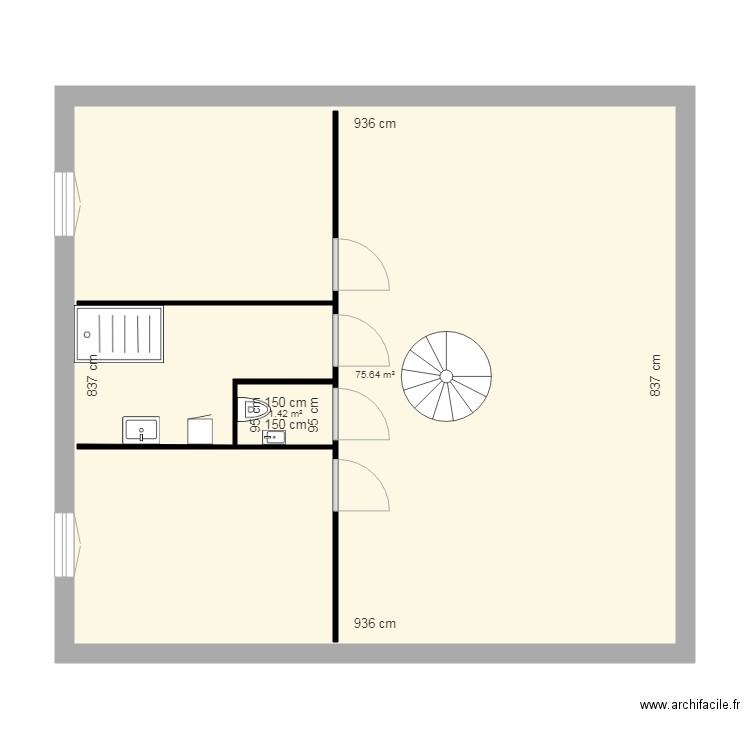etage. Plan de 2 pièces et 80 m2
