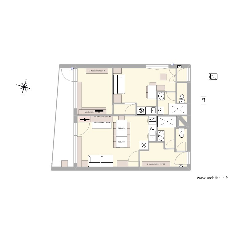 les 2 alpes 26. Plan de 13 pièces et 64 m2