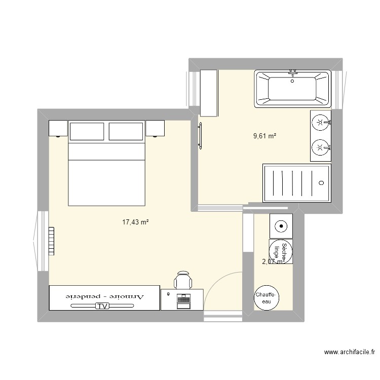 Maison Plouezoch extension. Plan de 3 pièces et 29 m2