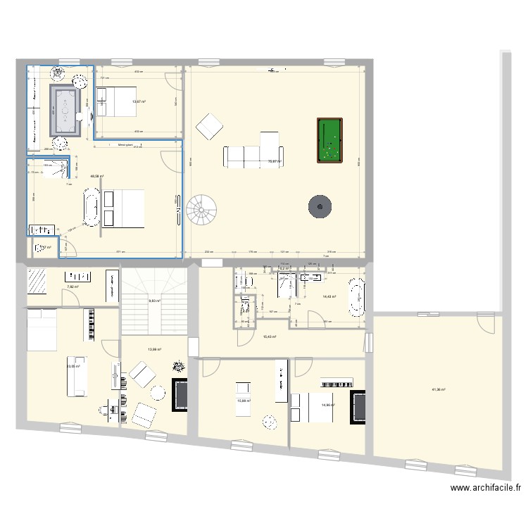 Maison vigneronne rdc. Plan de 27 pièces et 550 m2