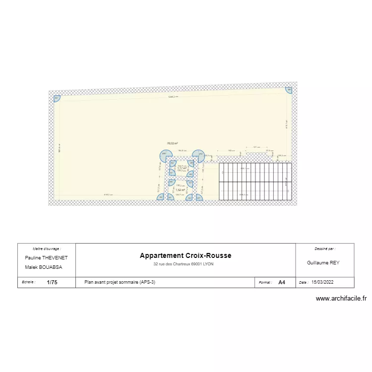 Appartement Croix-Rousse. Plan de 