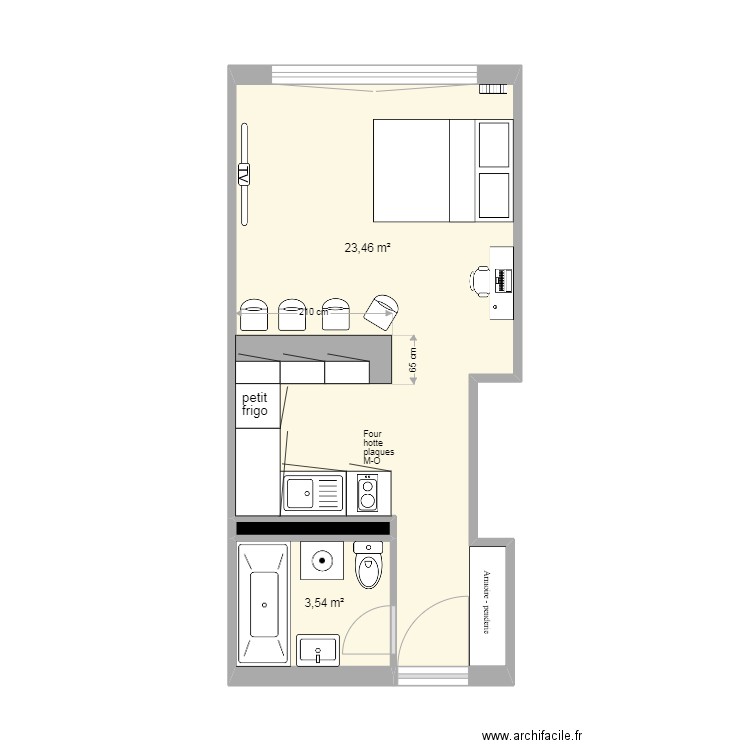 plan Juteau. Plan de 3 pièces et 27 m2