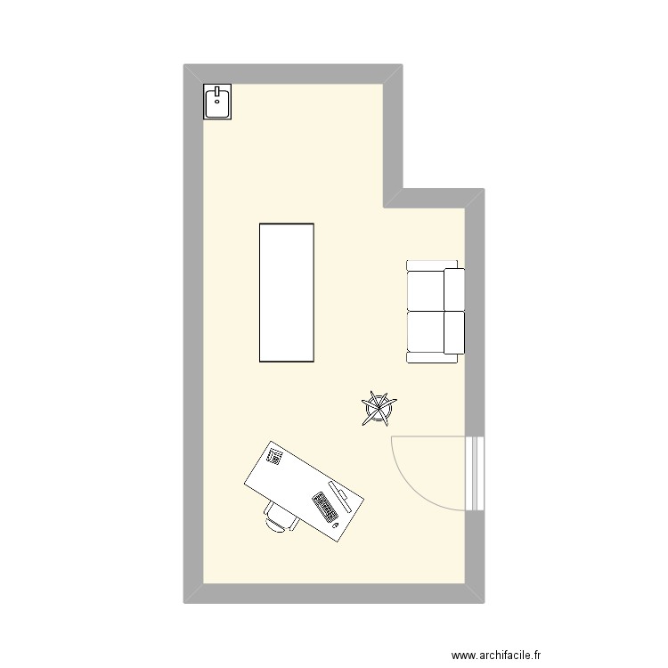 bureau cabinet. Plan de 1 pièce et 22 m2