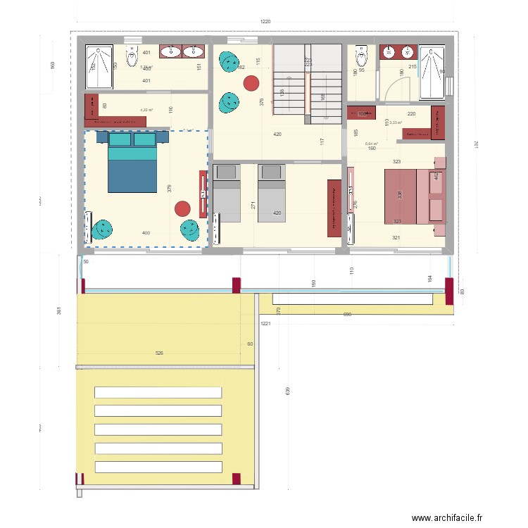 villa 2 étage. Plan de 2 pièces et 21 m2