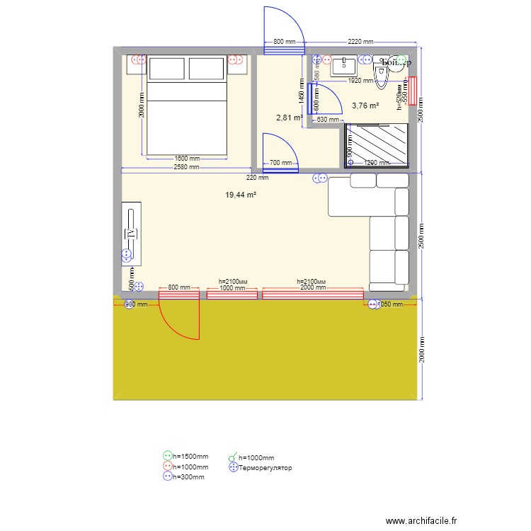 30 8 Yusupov. Plan de 4 pièces et 37 m2