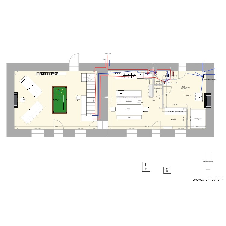 Sibinel Rez de chaussee Eau sanitaire. Plan de 3 pièces et 95 m2