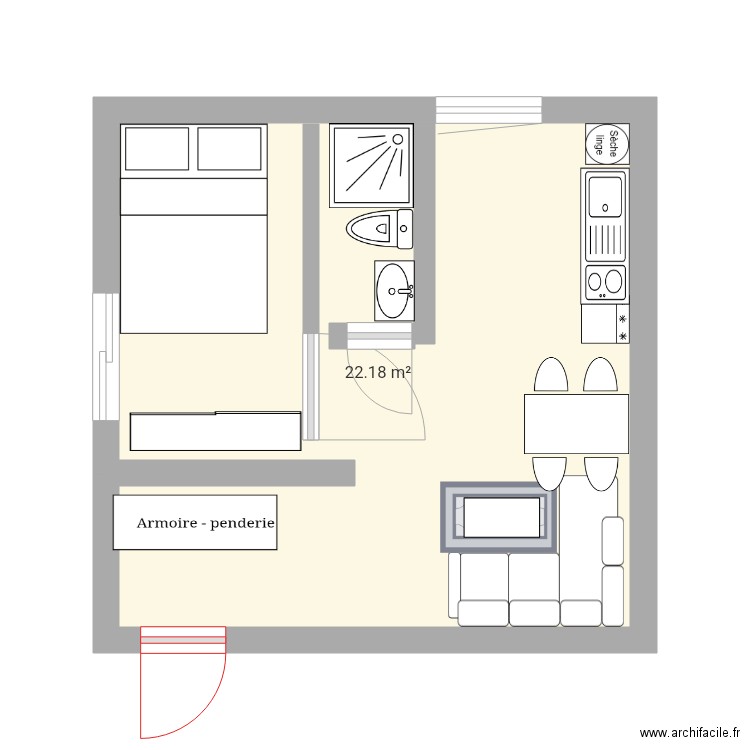 Studio 25m2. Plan de 0 pièce et 0 m2