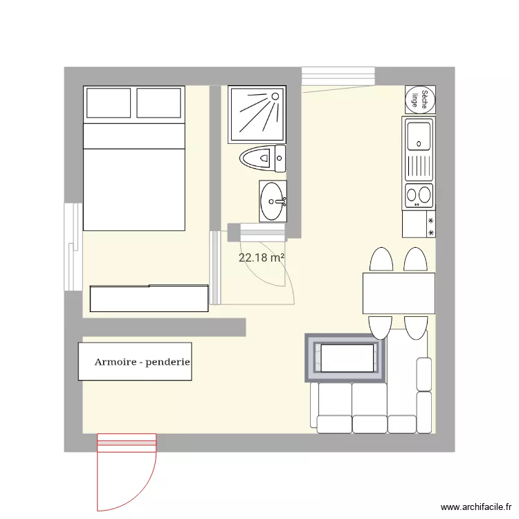 Studio 25m2. Plan de 